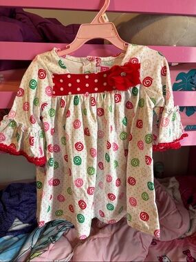 Good Lad White Top with Red, Pink and Green Swirl Print